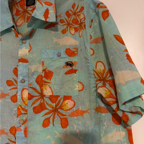 Vibrant Blue and Orange Casual Button Down Shirt - Picture 2 of 6